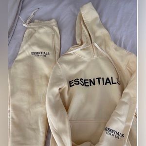 ESSENTIALS *fake* sweatsuit - pale yellow with black lettering fits a size small